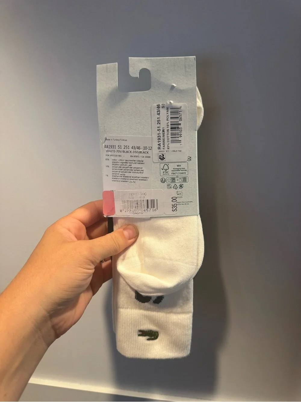 Lacoste Men's Black and White Logo Crew Socks - 2 Pack